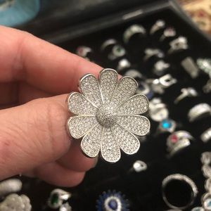 925 sterling silver stamped flower ring